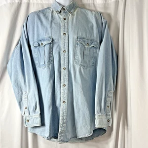 Vintage 80s ENGLISH BOAR Light DENIM Distressed Grunge Thrashed Work Shirt M - Bild 1 von 12