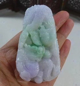 Cert'd Natural Type A Jadeite Jade Dragon Phoenix Pendant 8216 - Picture 1 of 7
