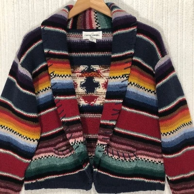 Casual Corner Womens Multicolor Geometric Aztec Stripe Knit Cardigan Sweater M - Image 1 of 4