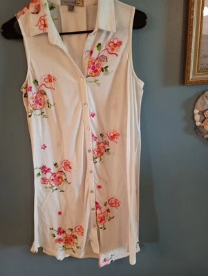 Anthropology Figueroa & Flower White Embroidered Sleeveless Shirt Dress Size S - Image 1 of 4