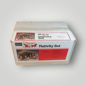 Vintage Sears Krippe Trim Shop Weihnachten Urlaub Stall 11 Figuren mit Box - Bild 1 von 24