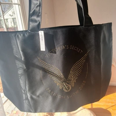 Victoria's Secret Fashion Show 2025 Tote Bag Black Nylon Gold Sparkle - Image 1 of 4