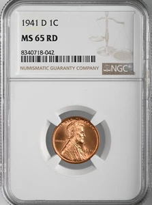 1941-D 1C LINCOLN WHEAT CENT "DENVER MINT" NGC MS65 RD (RED) # 8340718-042 - Picture 1 of 4
