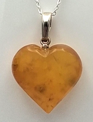 Cuore Der Sole: Vera Ambra Ciondolo a Forma di 925 Argento Sterling Amorevoli - Immagine 1 di 4