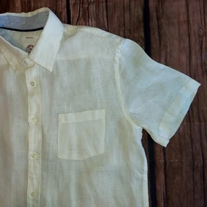 Men’s Linen Shirt Panama Jack 100 % Linen Short Sleeve White Button Down Large - Picture 1 of 9