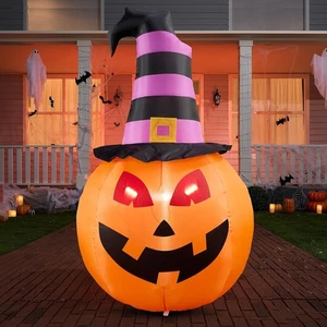 5 FT Pumpkin Inflatable Halloween Decor Outdoor with Witch Hat, Build-in LEDs - Picture 1 of 8
