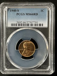 1940-S  1C RD Lincoln Wheat One Cent  PCGS MS66RD   57507791 - Picture 1 of 2