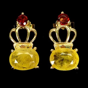 925 Sterling Silver Earrings Oval Yellow Sapphire 9x7mm Mozambique Gemstone - Picture 1 of 14