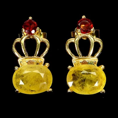 925 Sterling Silver Earrings Oval Yellow Sapphire 9x7mm Mozambique Gemstone - Image 1 of 4