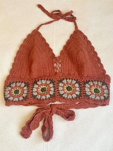 Lakhays Women's Cotton Granny Square Crochet Top- S/M - Picture 1 of 4