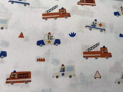 Baumwolle Stoff Popeline "Feuerwehr & Polizei" Weiß - Bild 1 von 4