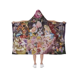 Disney Alice In Wonderland Print Hooded Blanket Soft Fleece Lining Wearable - Picture 1 of 3