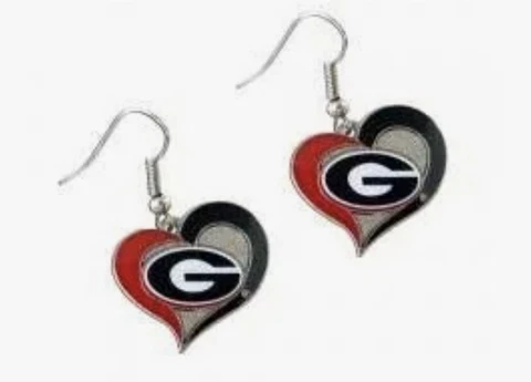 UGA Bulldogs NCAA Team Swirl Heart Logo Earrings Cover