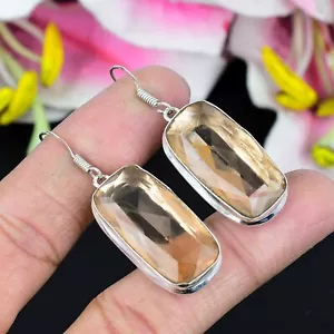 Orecchini pendenti a goccia in argento sterling 925 fatti a mano con pietra preziosa morganite - 1,5" - Foto 1 di 5