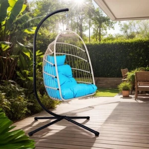 Swing Egg Chair with Stand Foldable Hanging Egg Chair Light blue - Picture 1 of 8