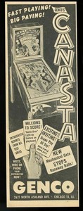 1950 Genco pinball machine Canasta model photo vintage trade print ad