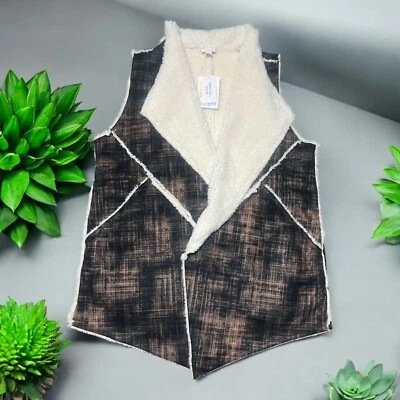 Chaleco Sherpa LulaRoe Marlow Para Mujer’s L Marrón Negro A Cuadros Vellón Frente Abierto Cálido Foto 1 de 4