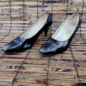 Salvatore Ferragamo Black Leather Pump Heel Shoes 10 AA - Picture 1 of 22