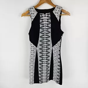 Wish Dress Womens Size 10 Black White Animal Print Pencil Zip Front Sleeveless - Picture 1 of 7