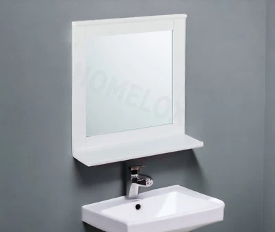 MAINE White  Bathroom Mirror Wood Frame Mirror Wall Mounted With Cosmetics Shelf - Image 1 of 4