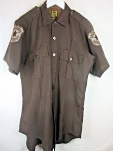 VIntage Sheriffs Shirt MENS MEDIUM BUTTON UP COTTON BLEND BROWN W PATCHES PINUP - Picture 1 of 10