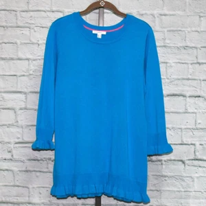 Isaac Mizrahi Pullover Gr. M Damen blau Tunika 3/4-Arm Rüschensaum - Bild 1 von 4