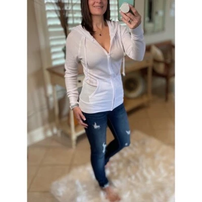 Sexy Cremallera Waffle Térmica Sudadera con Capucha Chaqueta Ligera Bolsillo Suéter Yoga Blanco S/M/L Foto 1 de 4