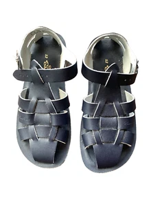 Saltwater Sandals Navy Blue Sharks Leather - Kids SWS 11 / USA 11 / UK & Aus 10 - Picture 1 of 11