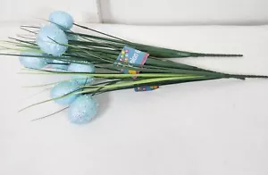 Set of 3 Faux Floral Pick~Onion Grass+Blue Glittery Easter Eggs SPRING DECOR - Picture 1 of 6