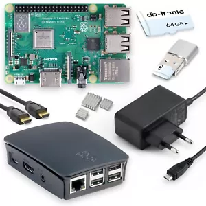 Raspberry Pi 3B+ 1GB Starter-Kit | Netzteil | Gehäuse | 64GB SD |HDMI, Kühlköper - Bild 1 von 8