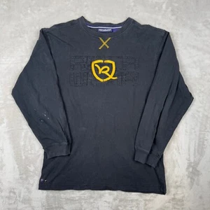 Men’s XL Roca Wear Long Sleeve Shirt Black Y2k Patch Stitching Distressed - Picture 1 of 13