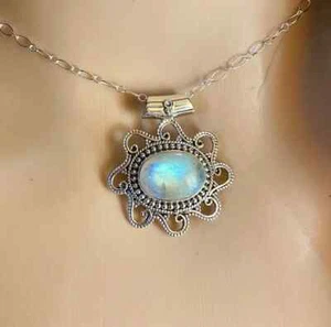 Lush Arcobaleno Pietra di Luna Gemma 925 Sterling Argento Artigianale Ciondolo - Foto 1 di 6