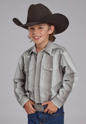 Camisa L/S Roper Niños Niños 2114 Rayas Multi Gris Mezcla Algodón Foto 1 de 4