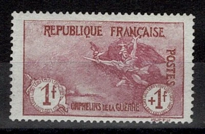 FRANCE YVERT 154 SCOTT B9 " WAR ORPHANS MARSEILLAISE 1F+1F CARMINE " MH VF Y565 - Image 1 of 2