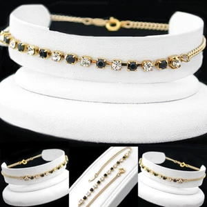 ALL SIZES 9-14" BLACK &WHITE Austrian CRYSTAL 10" 14K GOLD GL Foot CHAIN Anklet  - Bild 1 von 7