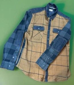 Jeremiah Vintage Workwear Shirt Men's XL Flannel Denim Snap Button Elbow Patches - Picture 1 of 10