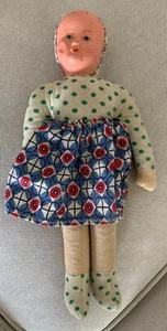 Muñeca de arte popular primitiva vintage con cabeza de papel maché con cuerpo de tela aprox. "10""" - Imagen 1 de 8