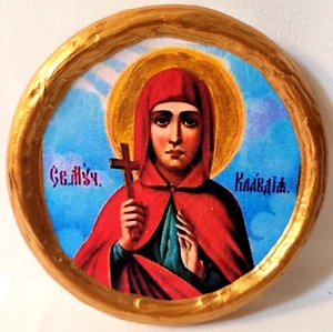Saint Claudia Klaudia Catholic and Byzantine Greek Orthodox Round Church Icon - Picture 1 of 5