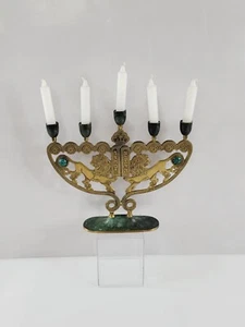 Candelabro Judaica vintage León de Judá latón macizo 5 candelabros 10,25" de alto - Imagen 1 de 14