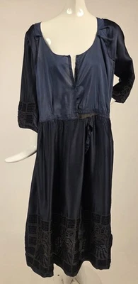 EDWARDIAN ТЕМНО-ШЕЛКОВЫЙ DE CHINE + АТЛАС ПОД ПЛАТЬЕ W БОГАТАЯ РУЧНАЯ ВЫШИВКА W ЗОЛОТО - Изображение 1 из 4