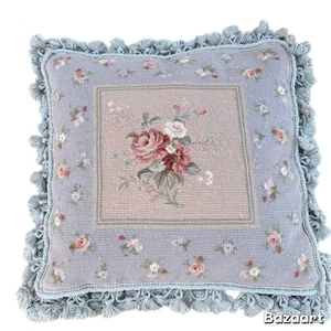 French Provence Aubusson Petit Point Needlepoint Wool Floral Pillow Cover - Picture 1 of 4
