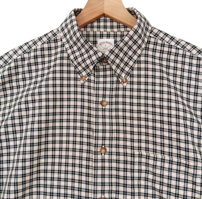 Camisa Brooks Brothers 346 Para Hombre Grande Beige Cuadros Algodón Bolsillo Botón 51" Foto 1 de 4