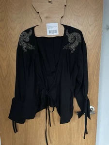 Y2K Topshop Small Kimono Style Embroidered Dragon Top/ Jacket - Picture 1 of 6
