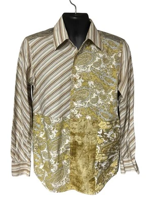 Camisa 7 Diamantes Para Hombres Paisley Patchwork Abotonada M Mangas Largas Azul Camel Foto 1 de 4