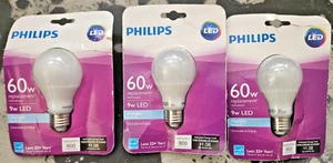 Phillips 461327 9 Watt E26 A19 Frosted Daylight LED Dimmable Light Bulb 3 Pack - Picture 1 of 2
