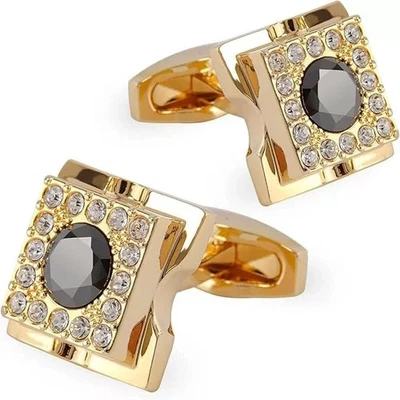 Gemelos para hombre de diamante simulado negro corte redondo de 2 quilates enchapados en oro amarillo de 14 k Foto 1 de 4