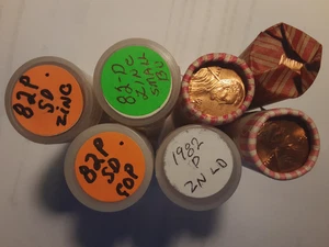Seven UN-circulated rolls of 1982 P/D  Memorial Cents. Large/Small date. - Picture 1 of 1