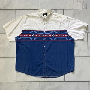 Camisa Rustler Western Para Hombres 3XL Azul Wrangler Manga Corta Botón Delantero Azteca - Imagen 1 de 15