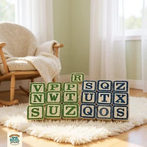 Wooden Vintage Alphabet Blocks Letter Learning Play Toy Lot of 19 Rustic Blocks - Picture 1 of 7