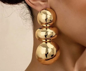 Große Gold Ohrringe Lang Vintage Stil Metall Grob Statement Big Runway Groß - Bild 1 von 8